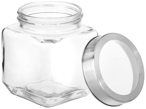 Image of CROCO JAR Square Glass Storage Containers 580ml | Transparent Airtight Kitchen Jars with Steel Lid | Cubical Glass Jars for Pantry, Snacks, Dry Fruits, Masala, Pickle & Coffee Beans | Pack of 2