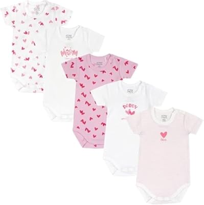 Chicco Body Bebé Niña Set de 5 Body con Mangas Cortas en 100% Algodón Ropa Niña 0-24 Meses Designed in Italy