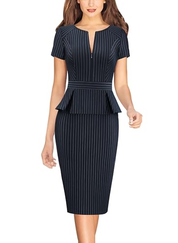 Image of VFSHOW Womens Work Business Office Front Zipper Peplum Bodycon Dresses Elegant Short Sleeve Slim Church Pencil Sheath Dress