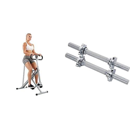 Sunny Health and Fitness Squat Assist Upright Row-N-Ride Rowing Machine + 35.5 cm (14") Threaded Chrome Dumbbell Bar