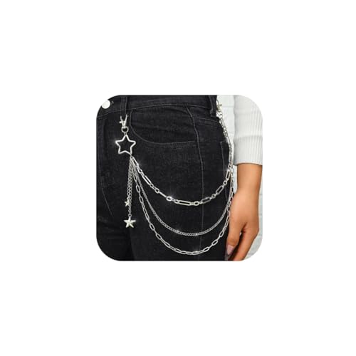 Star Pants Chain Silver Layered Jean Chain Punk Wallet Pocket Accessories for Women and Men