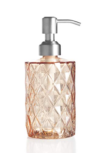 Preisvergleich Produktbild Ekirlin Glas Seifenspender für Küche, Bad - Nachfüllbare Handwaschflüssigkeit Klarglasflasche,340 ml Glasspender mit Edelstahlpumpe für Geschirrspülmittel, ätherisches Öl,Shampoo Lotion (Bernstein)