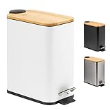 bremermann Abfalleimer mit Bambus-Deckel, Bad-Mülleimer mit Soft-Close, 5 l, weiß