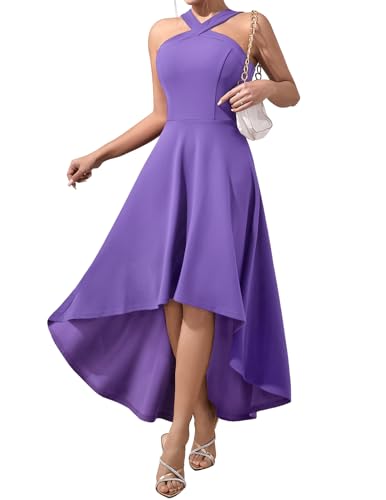 DRESSTELLS Cocktailkleid Damen Elegant für Hochzeit Sommer Swingkleid Abendkleid Kurz Vintage Rockabilly Lila Festliche Kleider Knielang...