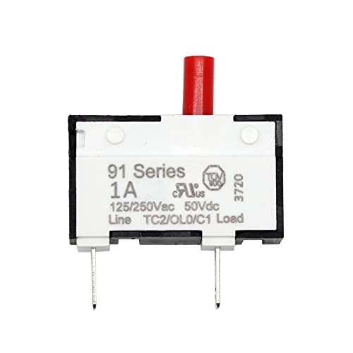 KUOYUH USA 1A 125/250VAC 32/50VDC 91 Series Quick Connect Terminals Push-to-Reset Thermal Overload Protector Circuit Breaker (1 Amp)