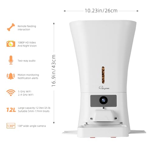 SKYMEE 12L 5G WiFi Aautomatic Dog Feeder Large Breed & Automatic cat feeders 1080P Full HD Pet Camera Treat Dispenser Food Dispenser