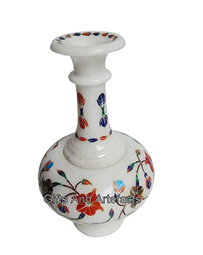 Real Marble Flower Pot I Gift-able Flower Vase for Anniversary and Wedding I Marble Decorative Planter I Home Decor Plant Pot I Gemstone Inlay Flower Vase