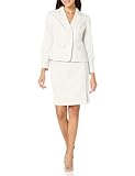 Le Suit Women's Petite Tonal Check JKT & Front Slit Skirt, Vanilla Ice