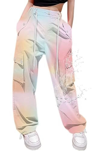 Image of Cromoncent Cargo Pants Girls & Women Parachute Pants Y2K Baggy Rave Clothes Waterproof with Pockets, 6 Years - 3XL