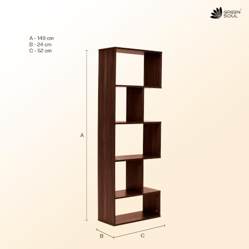 Image of Green Soul Avenor 5 Shelves Engineered Wood Book Shelf | Multipurpose Wooden Bookshelf for Home, Bedroom, Living Room, Study Room, Kids Room | Organizer | Storage | 3 Year Warranty (Rolex Brown)