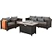 4 Pieces Outdoor Patio Furniture Set 43 In Outdoor Fire Pits Wicker Outdoor Furniture Chairs and Sofa 60000 BTU Outdoor Propane Fire Pit Table Non-Slip Cushions and Waterproof Covers, Dark Grey