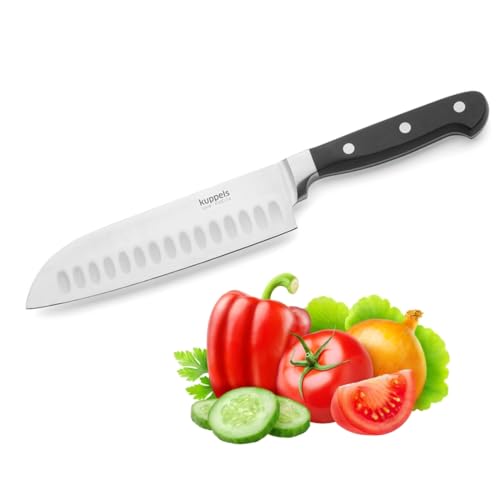 Kuppels Solid Santokumesser 7' mit Kullenschliff | extrem scharf & schnitthaltig | japanischer Messer-Typ | Allesschneider | rostfrei, spülmaschinenfest