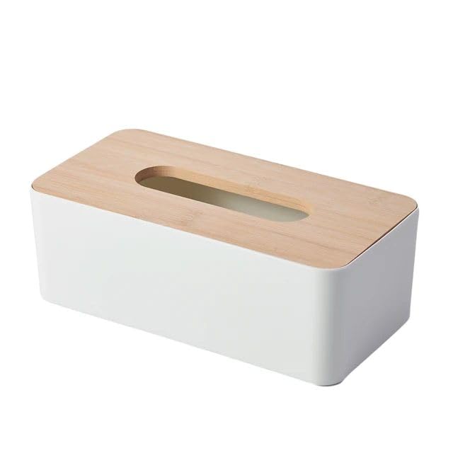 Image of Tissue Storage Box, Black | Home Decor, Living Room, Paper Towel Case Cover, Office, PP Plastic and Oak Wood