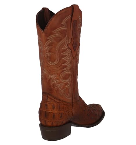 Texas Legacy Mens Cognac Western Leather Cowboy Boots Crocodile Back Print Round Toe3