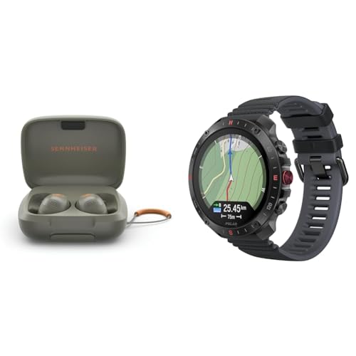 Image of Sennheiser Momentum Sport (Olive) Earbuds with Crystal-Clear Sound and Adaptive ANC Bundle with Polar Grit X2 Pro (Night Black) Premium GPS Smart Sports Watch, Advanced Navigation, Heart Rate Tracking