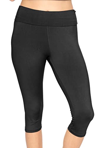 Stretch Is Comfort Women's Polyester/Spandex Foldover Capri Leggings Black 2X #TOP13