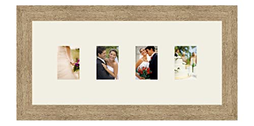 Cadres Photos pêle mêle multivues Gris Argent 4 Photo(s) 7x9 Passe Partout, Cadre Photo Mural 43x19 cm Naturel Beige, 3.5 cm de Largeur