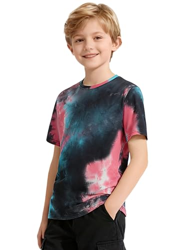 Image of Boys Tie Dye Shirt Cotton Short Sleeve Tshirts for Boys Summer Tops Kids Clothes Size 5-14 Years