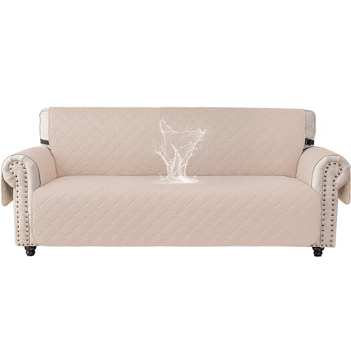 Ystyle Impermeable Funda Sofa 3 Plazas, Fundas para Sofa Antideslizante, Extraíbles, con Bolsillos Lateral, Anti Gatos Arañazo Y Perros Mascotas, Antimanchas Lavables, Beige