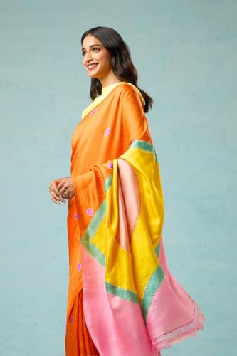 Taneira orange hand painted silk saree in pure silk – image 2