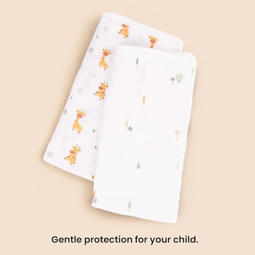 Image of HABER Organic Cotton Muslin Baby Bath Towel 70x70 Pack of 2|4 Layer Ultra Soft Skin Safe Muslin | Highly Absorbent Quick Dry Newborn Towel for Sensitive Skin | Gentle Towel for Infants & Toddlers