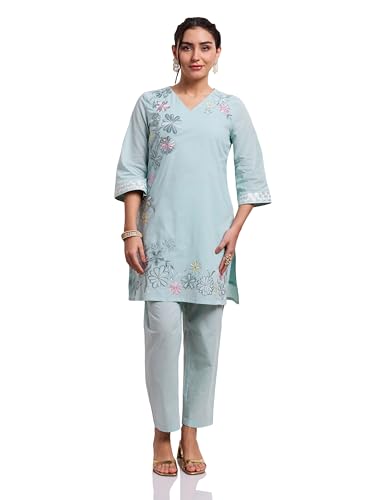Image of Amazon Brand - Myx Women's Pure Cotton Straight Embroidered Co-ord Set (Available in Plus Sizes)