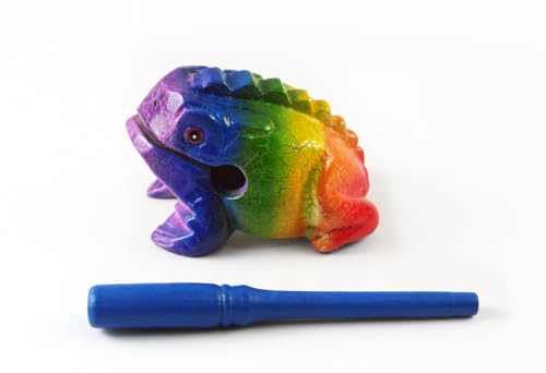 Frog guiro 4 inches wood block musical instrument Percussion Musical Instrument Perfect size Natural Wood Güiro Frog (Rainbow)