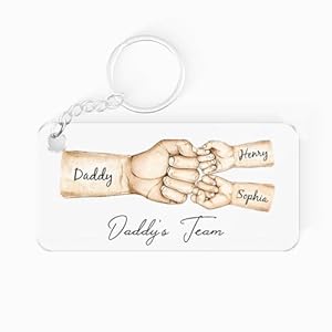 POPPOP Daddy’s Team Fist Bump Personalized Acrylic Keychain, Father’s Day Gift For Dad, For Grandpa, For Husband, Fathers Day Dad Gifts from Son – Keychain for Dad – Best Dad Ever Key Chain