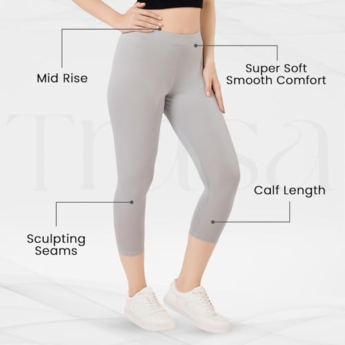 Image of TRASA Tailored Cut & Classic Fit Stretchable Cotton Fabric Mid-Rise Skinny Fit High Ankle Length /Cropped Length Leggings for Women, Available Size - M, L, XL, 2XL, 3XL, 4XL, 5XL
