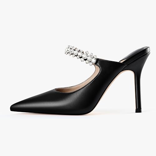 Image of MIRAAZZURRA Women Heeled Mules Rhinestone Strappy Pointed Toe Mules Stiletto High Heels Slip On Bridal Sandals for Women