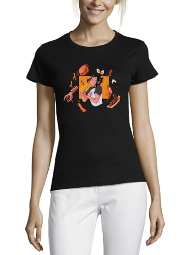T-shirt anime 125 noir femme col rond vêtement coton manga