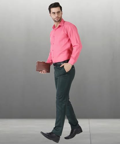 Image of MALENO Men's Slub Effect Solid Trouser | Classic Slim Fit Formal Trousers for Men | Slim Fit Trousers for Men