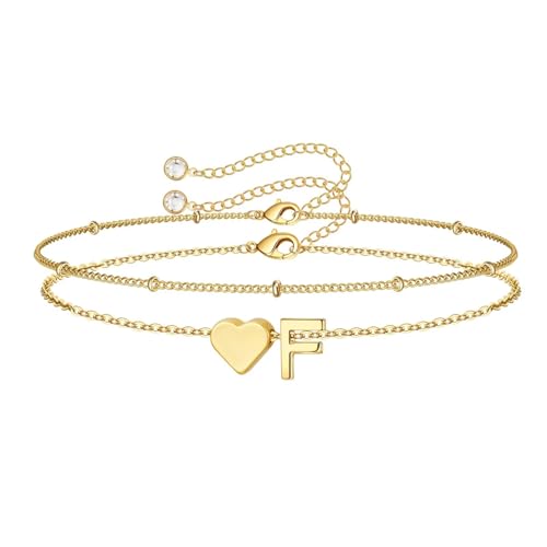 Image of M MOOHAM Easter Gifts for Kids Teens Girls - 14K-Gold-Plated Heart Initial A-Z Bracelets for Women Girl Dainty Gold Bracelets Birthday Easter Basket Stuffers Gifts for Women Teenage Girls Kids Teens