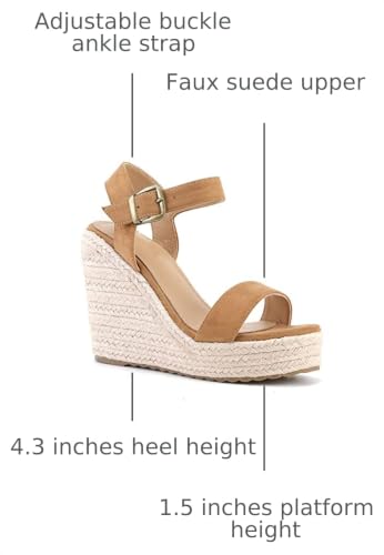 Image of Wedges for Women, Espadrille Platform Sandals, Comfortable Open Toe Wedge Heels with Ankle Strap Buckle, Summer Vacation Casual Shoes