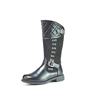 Girls Black Boots Side Zip Up Ankle Buckle Combat Shine Calf Kids Patent School Chunky Sole Winter Boots UK Sizes 10-2.5