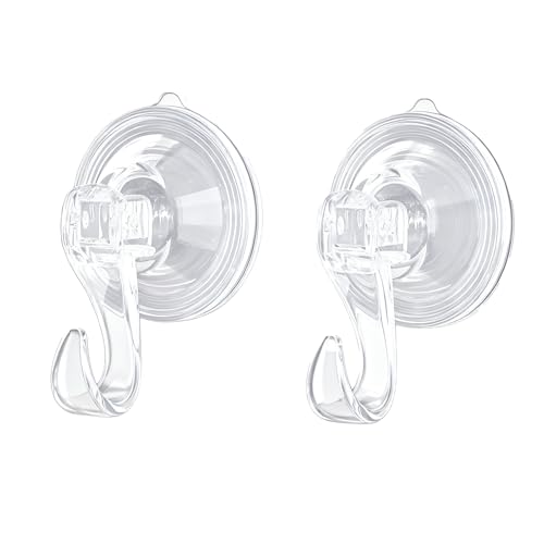 FJDRSIG 2 Pcs Suction Hooks,Reusable Heavy Duty Suction Cup Hooks,Clear Suctions Hook for Bathroom,Multi-Purpose Vacuum Seamless Sucker Hook for Bathroom Kitchen Window Bags Coats Xmas Wreath