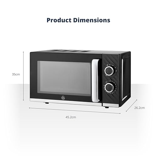 Swan Windsor Manual Microwave, 20L, 800W, 5 Power Levels, Defrost by Time, 30 Minute Timer, Non-slip Feet, Family Sized Microwave, Black, SM4424BLK - Image 6