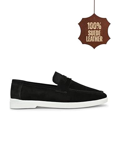 Image of Men Suede Leather Loafers with Bow - Cushioned Comfort, Durable Sole & Everyday Luxury