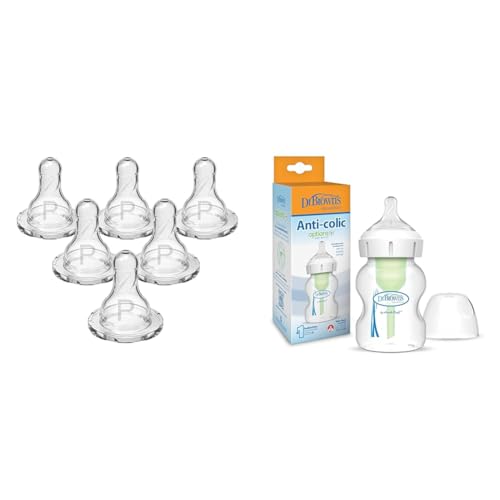 Image of Dr. Brown's Natural Flow Preemie & Anti-Colic Options+ Wide-Neck Baby Bottles with Slowest & Slow Flow Silicone Nipples, 6 Count & 5 oz