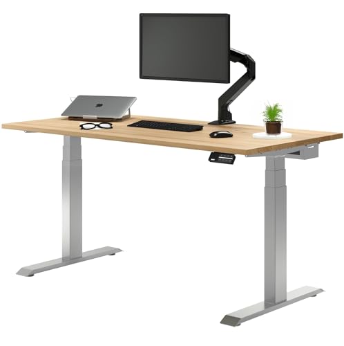 Image of Desky Dual Hardwood Sit Stand Desk - Electric Standing Desk - Dual Motor,3 Stage Adjustable Height Desk - Solid Wood Whole-Piece Top - Standing Desk with Cable Management