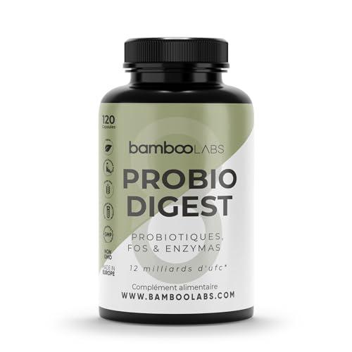 Bamboo Labs - 120 Gélules Probiotiques et Prébiotiques Intestinaux qui Renforcent le Système Digestif et Microbiote Intestinal, 3 Souches avec +12 Milliards d’UFC + Complexe d’Enzymes Digestives