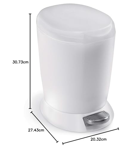 simplehuman CW1318 6L Round Pedal Bin, Small Bin for Bathroom Bedroom Office, Strong Steel Pedal, Inner Bucket, White Plastic