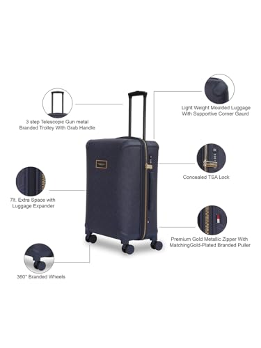 Image of Tommy Hilfiger Jazz Large Soft Luggage - Navy |Check-in Trolley Bag with TSA Lock | 360 Spinner Double Wheels | Telescopic Handle | Expandable | Polyester Shell Suitcase | 115L Capacity | 78cm