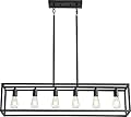 Black Farmhouse Kitchen Island Lighting, Modern Industrial Chandelier, 6-Light Linear Rectangular Pendant Light Fixtures for Farmhouse Kitchen Dining Room Bar Foyer(Metal, Height Adjustable)