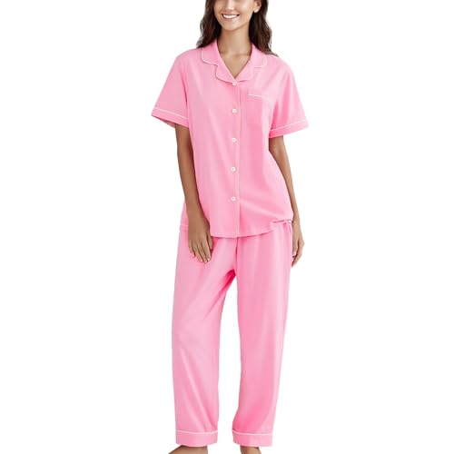 RONGTAI Womens Pajamas Sets Comfy Cool Feeling Cotton Pajama Set Casual Bottton Soft Sleepwear Nightwear Loungewear S-XXL2