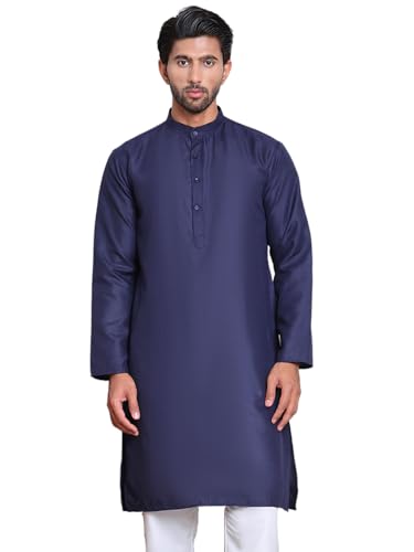 Image of Amazon Brand - Tavasya Men Casual Collared Festive Kurta | Cotton Blend | Solid | Knee Length | Regular Fit (Available in Plus+ Sizes)