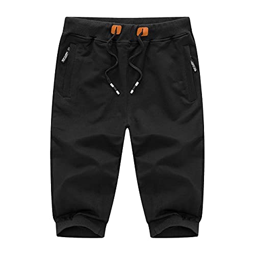Lepoar Mens 3/4 Running Shorts Below Knee Athletic Casual Jogger Pants Capri Sweatpants Workout，Black-34 #TOP2