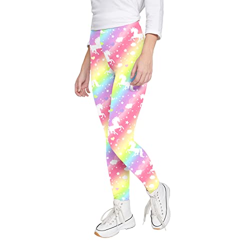 JESKIDS Girls Prints Leggings Casual Yoga Pants Tights Trousers for Kids in 4t to 13 Years 12-13 Years Rainbow Unicorn