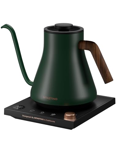 INTASTING Electric Kettles Gooseneck Electric Kettle 1 Temperature Control Stainless Steel Inner Quick Heating for Pour Over Coffee Brew Tea Boil Hot Water 0.9L Hunter Green
