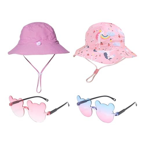 ZGDEIWGF 2 Sombreros, 2 Gafas De Sol, Sombrero De Pescador para Niños, Sombrero para El Sol para Bebé, Sombrero para El Sol para Niños Pequeños, Sombrero para Niños, Sombrero para El Sol para Niños